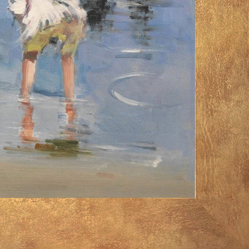 «Children jouant à la mer», reproduction d'art sur toile encadrée, H 26 po x l 30 po x P 2 po, Cadre or Florentine