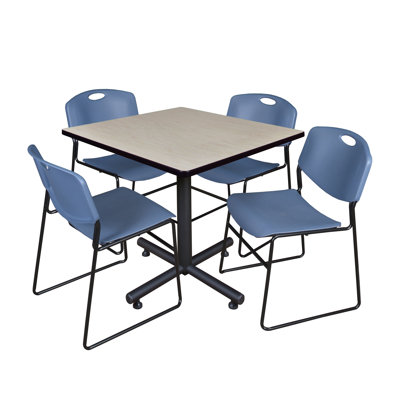 Nicklos Square X-Base Breakroom Table, 4 Zeng Stack Chairs