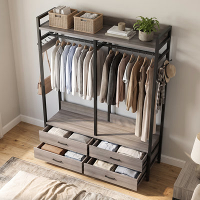 47.24 in W Closets Rack with 4 Drawers, 8 Hooks, Shelves & 47" Clothing Rod