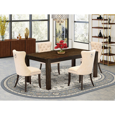5 Piece Kitchen Set Includes a Rectangle Rustic Wood Dining Table and 4 Chairs, Sandblasting Antique Walnut