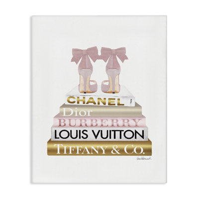 'Pink Gold Heels Bookstack Glam Fashion Design' by Amanda Greenwood - Graphic Art Print