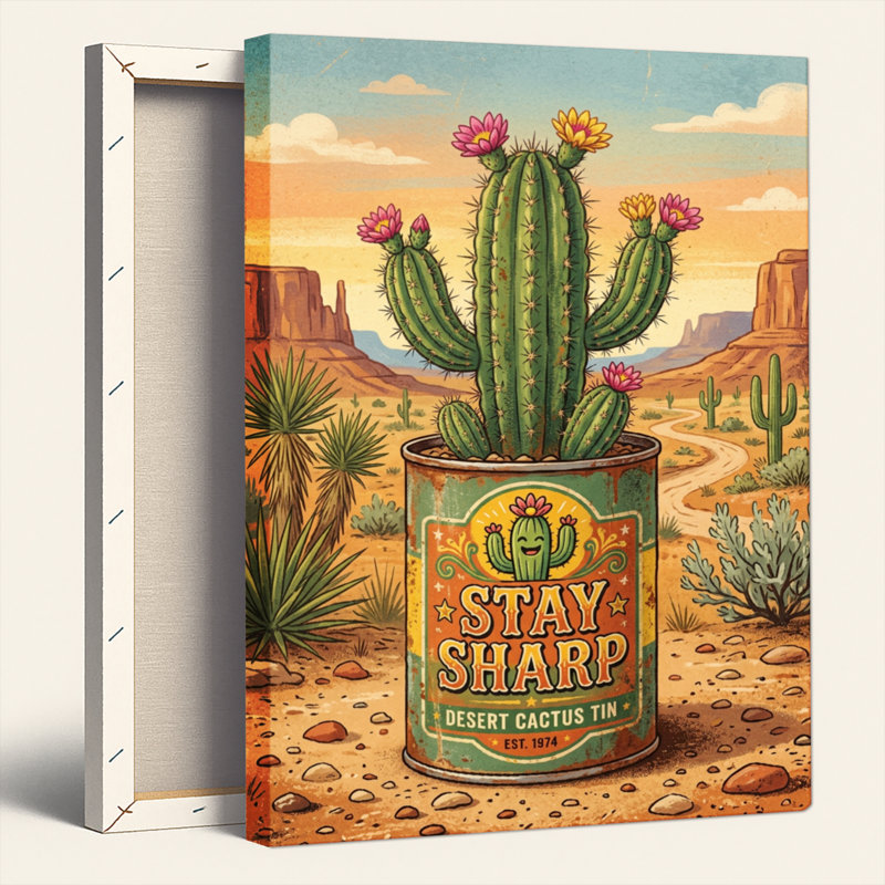 Cactus du désert, reproduction d'art sur toile, ensemble de 1, 18"H x 12"W, Wrapped Canvas