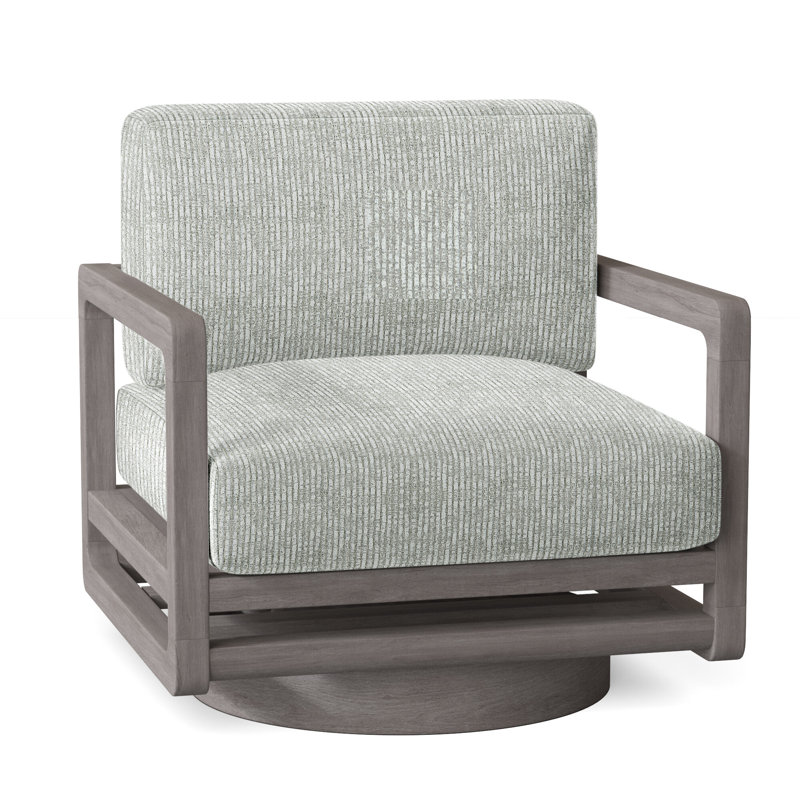 Tanah Teak Swivel Patio Chair with Cushions, Lt Grey Chenille Woven Stripe 6023-010