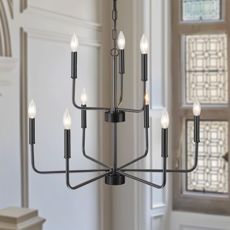 Lustre classique / traditionnel à 2 niveaux de style Velleda, Noir mat