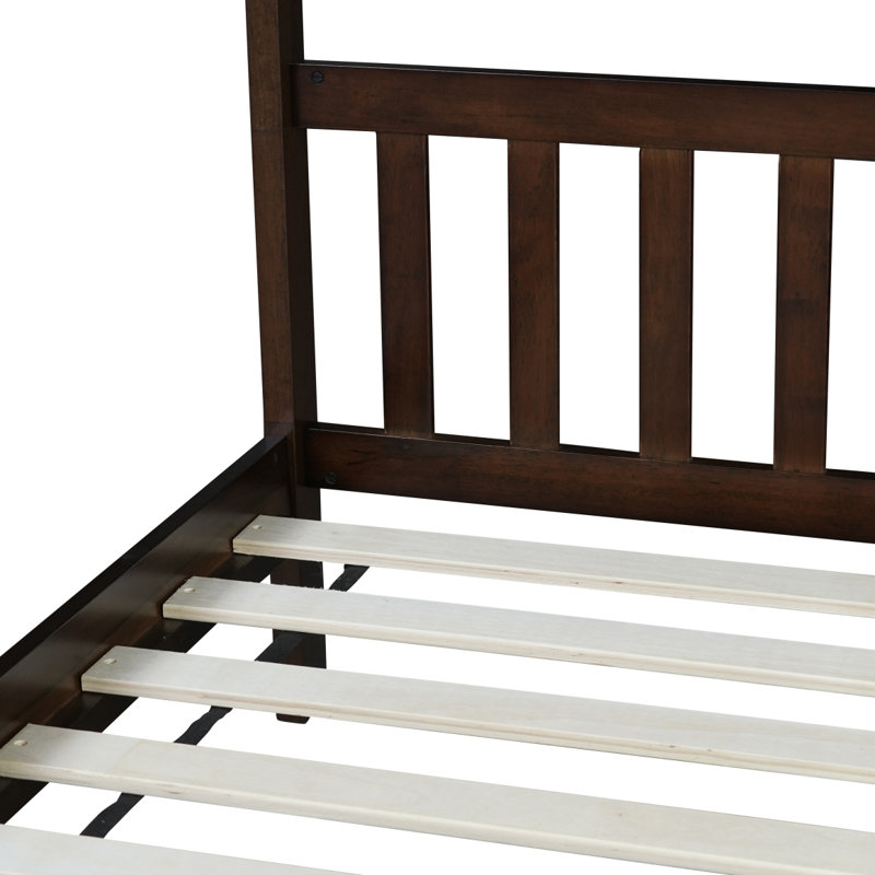 Lit simple avec tête et pied de lit, structure en bois d'hévéa, Espresso