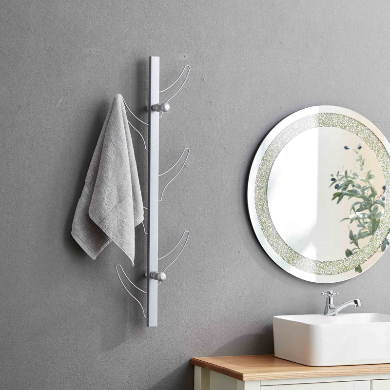 Vertical Eight Hook Coat Rack Wall Mount, Silver