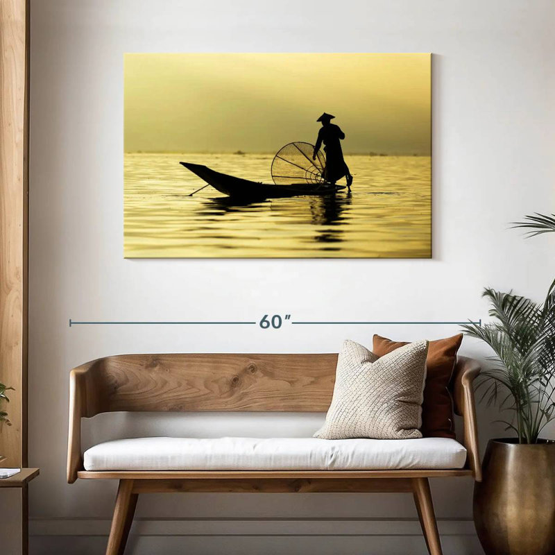 Pêcheur du lac Senne Inle, H 30 po x l 45 po