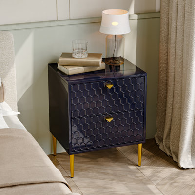 24.4" Tall 2-Drawer High Gloss Nightstand