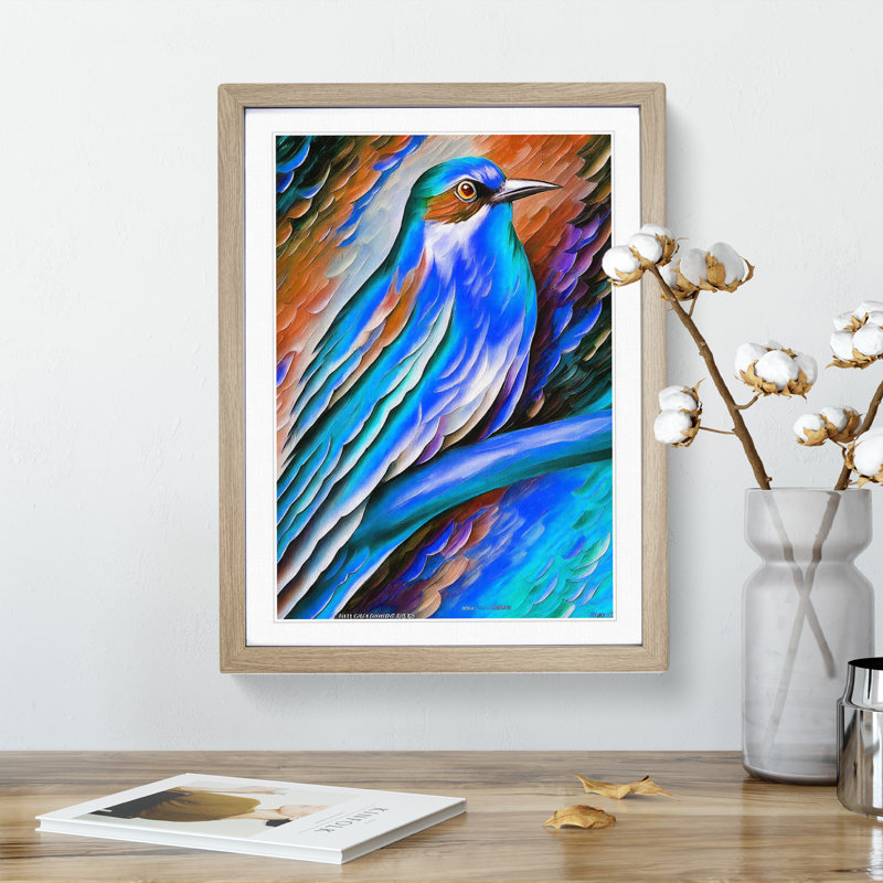 Bird Portrait No.5 - Wall Art, 48cm H x 36cm W, Oak Framed, White