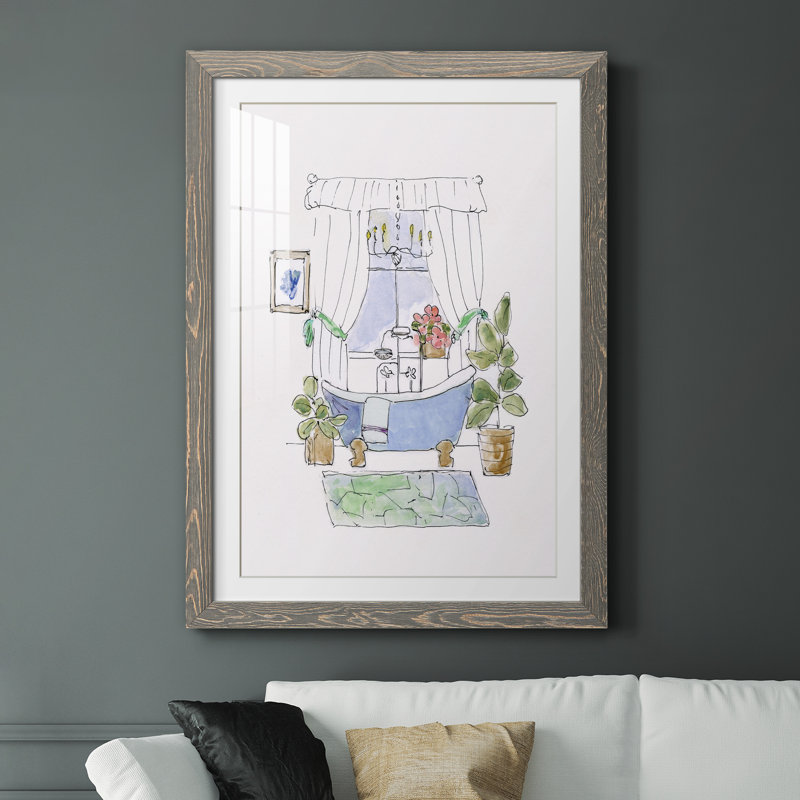 «Sketchy Bath III» - peinture encadrée, H 31 po x l 44 po x P 1 po, Encadrement gris