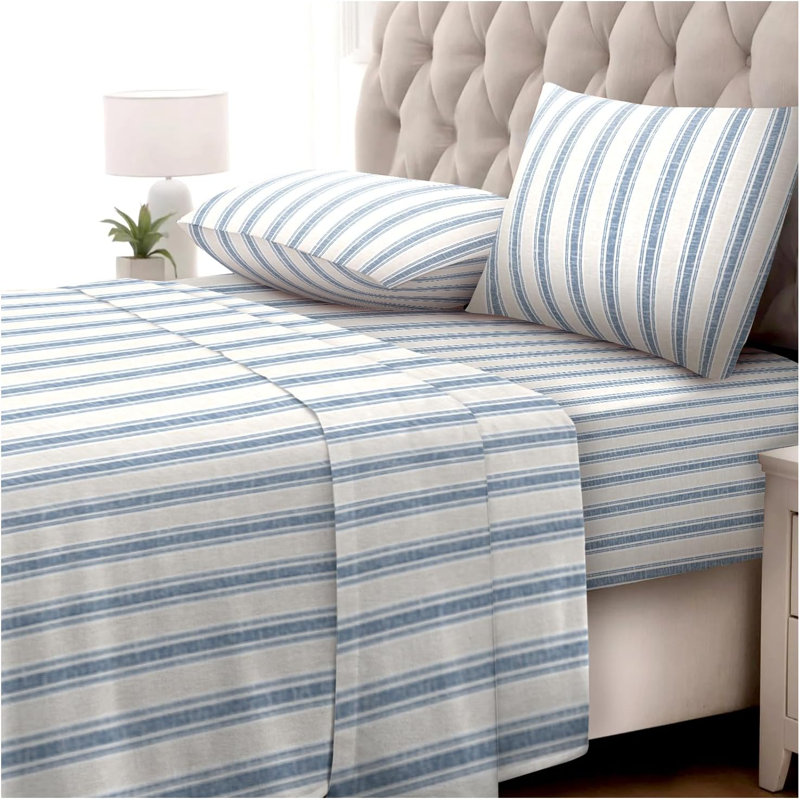 100% Cotton Standard Sheet Set, Grey, Striped, Double (239 x 294cm)