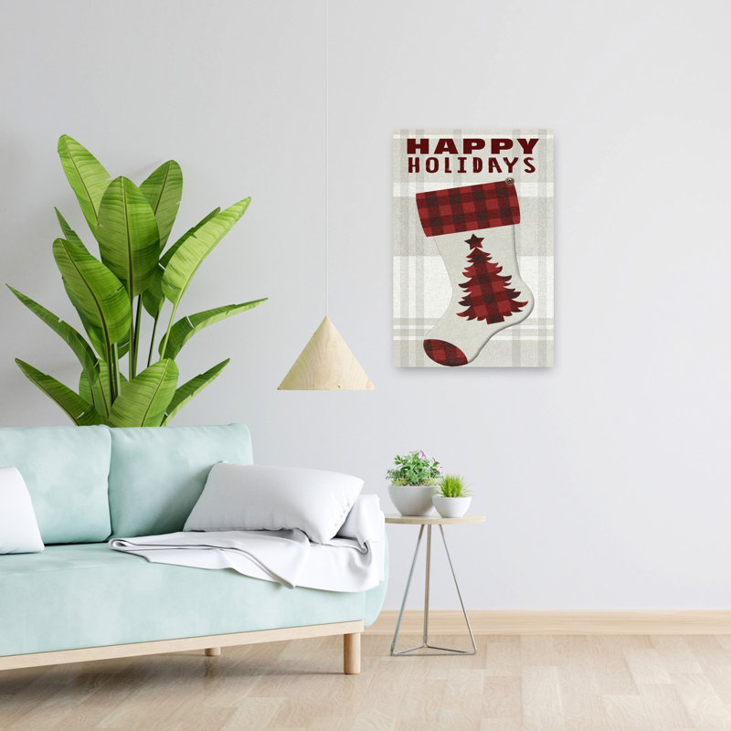 Happy Holidays Stocking 1 Piece Wrapped Canvas Wall Art, 60.96cm H x 40.64cm W