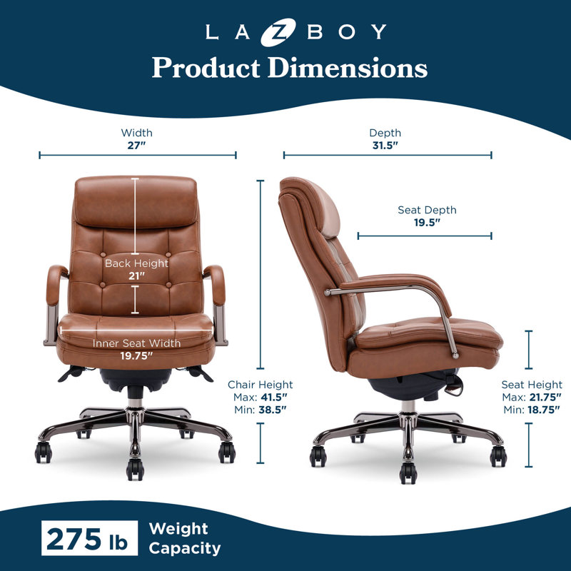 Sonata Leather Swivel Executive Office Chair, Cognac, Graphite