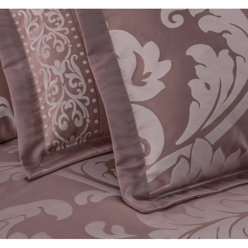 Queen Woodrose and Gray Jacquard Floral Comforter Set