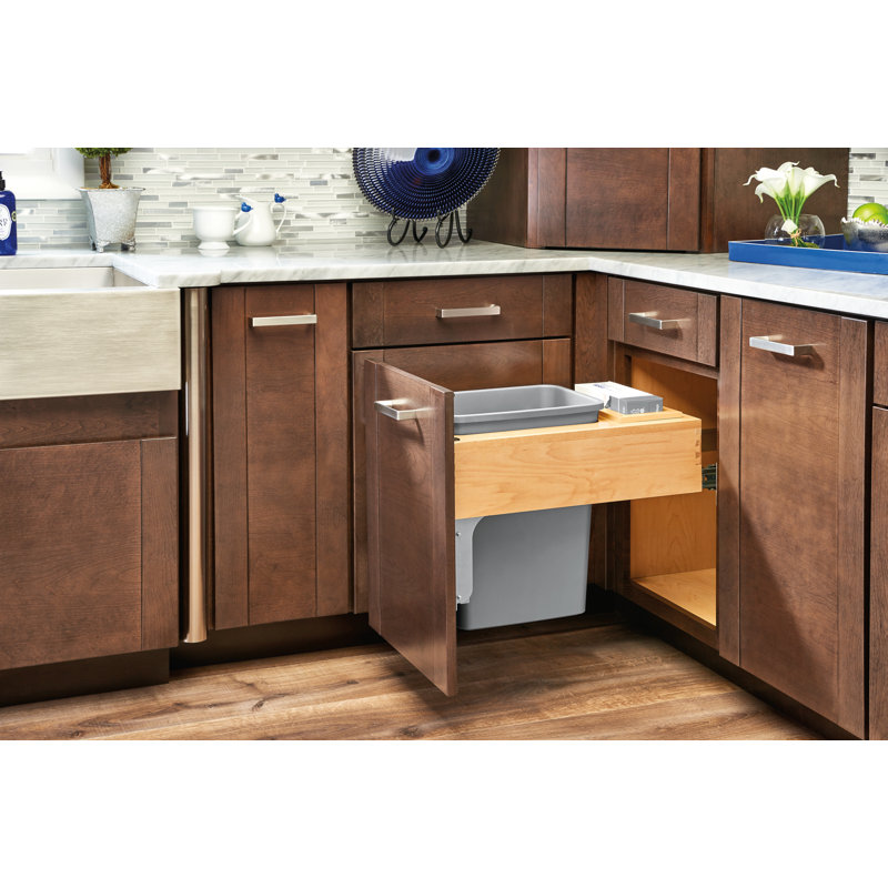 Rev-A-Shelf Top Mount Pull Out Trash/Waste Container with Soft Close, Maple, 19.53"H x 15.38"W x 21.75"D