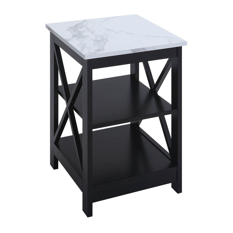 Table de bout avec rangement Darek, Faux marbre blanc / noir