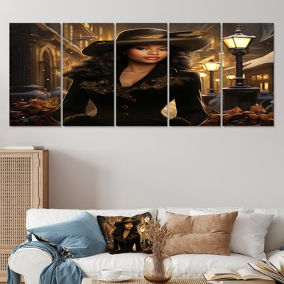 Art mural rétro pour femme, mode rétro, afro-américaine, 5 pièces
