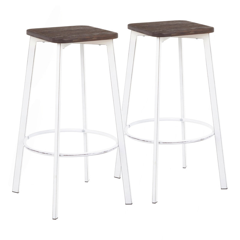 Tabouret de bar carré en métal et bambou grain de bois pressé rétro - ensemble de 2