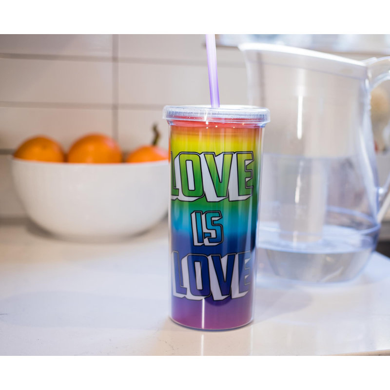 Love Is Love Rainbow 20 oz. Verre de voyage avec couvercle scintillant et paille