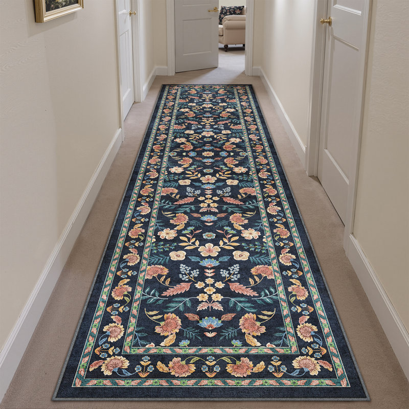 Cherry Machine Washable Oriental Area Rug with Non-Slip Backing, Runner 2' x 8'