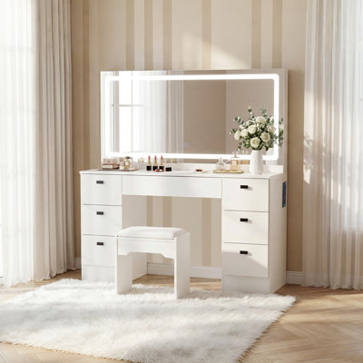 Ailiedh Dressing Table with Mirror, 7 Drawers Makeup Vanity Table Set