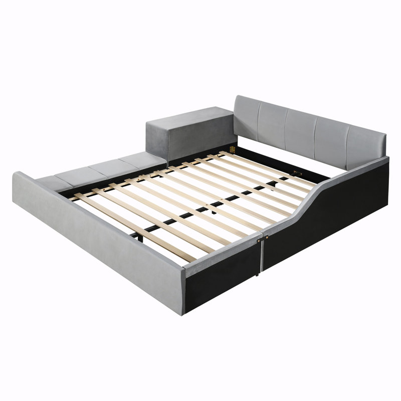 Lit plateforme tapissier Yalini, Gris