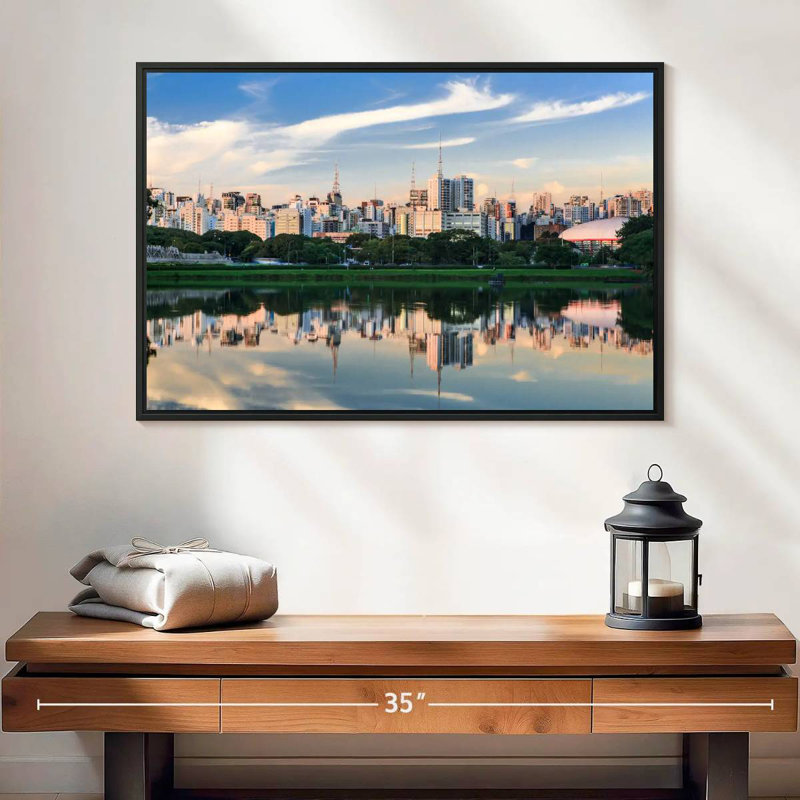 Horizon du parc d'Ibirapuera, 25 po x 17 po, Cadre flottant noir