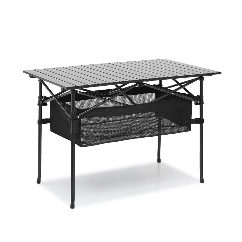 Folding Camping Table Outdoor Portable Table with Storage, Aluminum Roll Up Tabletop & Carrying Bag