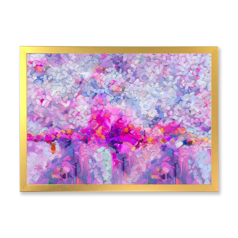 «Purple Lila Flower Grunge Art», reproduction sur toile flottante, H 16 po x l 32 po x P 1 po, Cadre doré