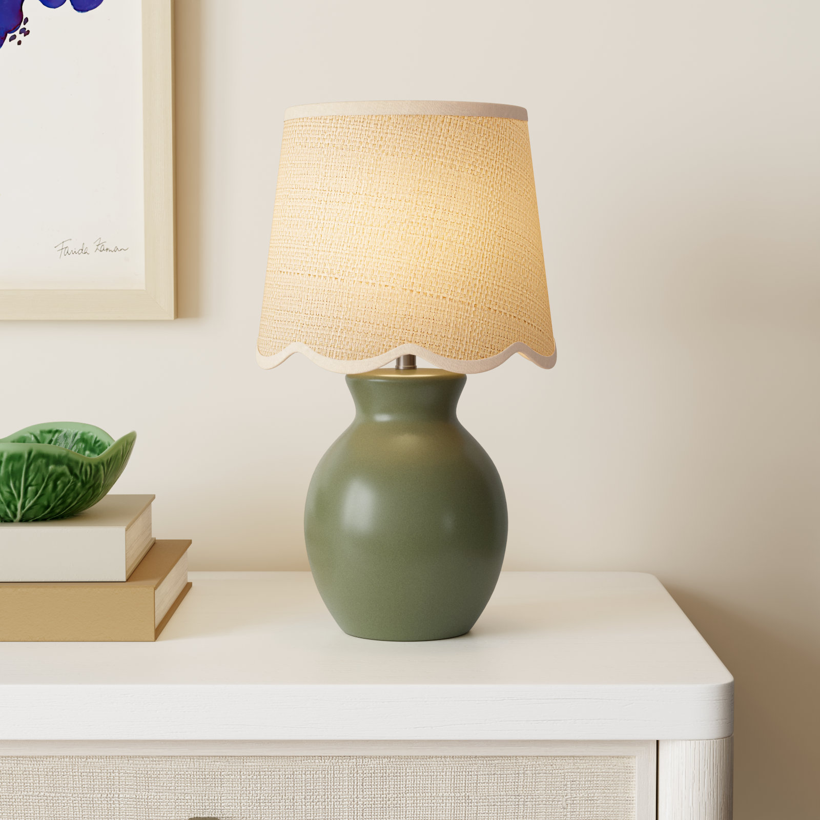 Momsen Scallop Shade Lamp, 15"" H x 8"" W x 8"" D, Brown, Natural