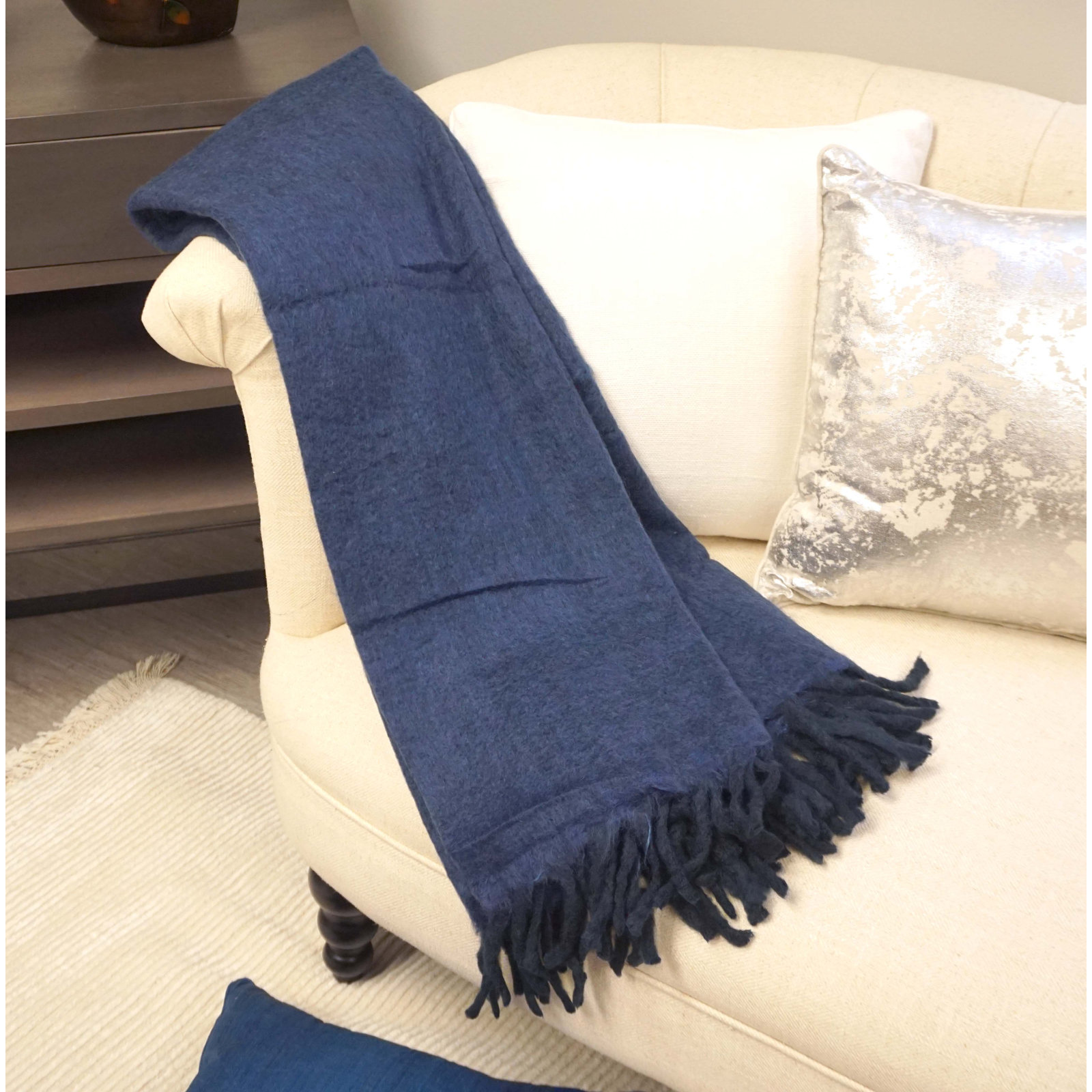 Hidalgo Handwoven Wool Throw Blanket, Blue, 2.9
