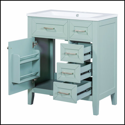 30 Inch Bathroom Vanity with Sink, Green Cabinet, Drawers, Solid Frame, and MDF Board for Durability and Style