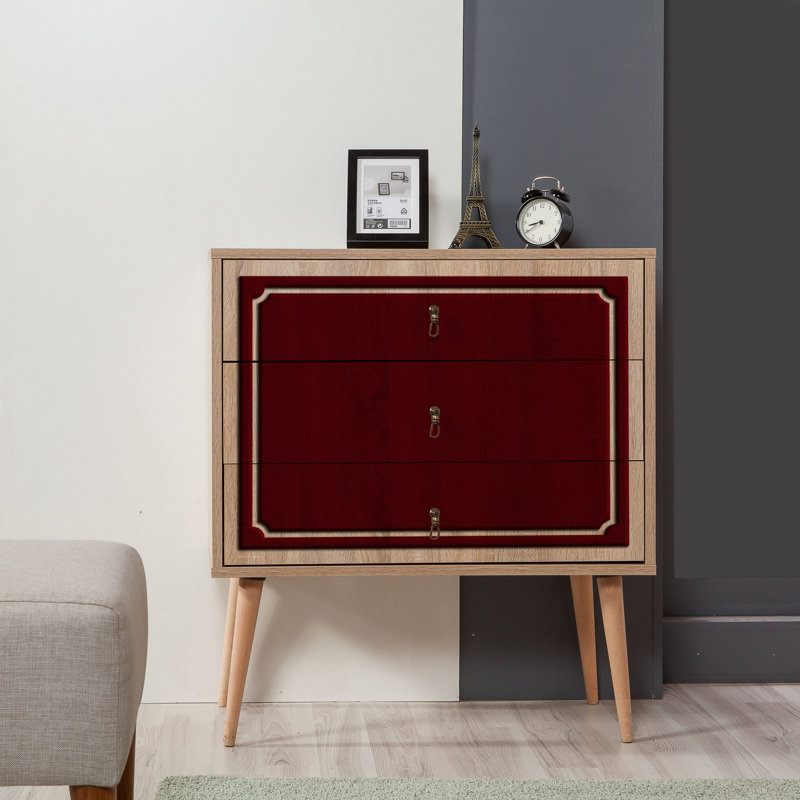 Commode 3 tiroirs l 31,5 po Bostick, Rouge / Beige