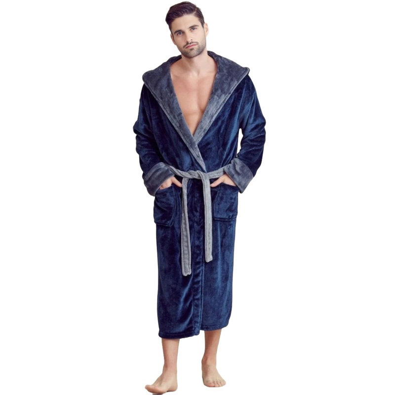 Peignoir mi-mollet avec poches et capuche Yaya, Taille unique, Bleu marine