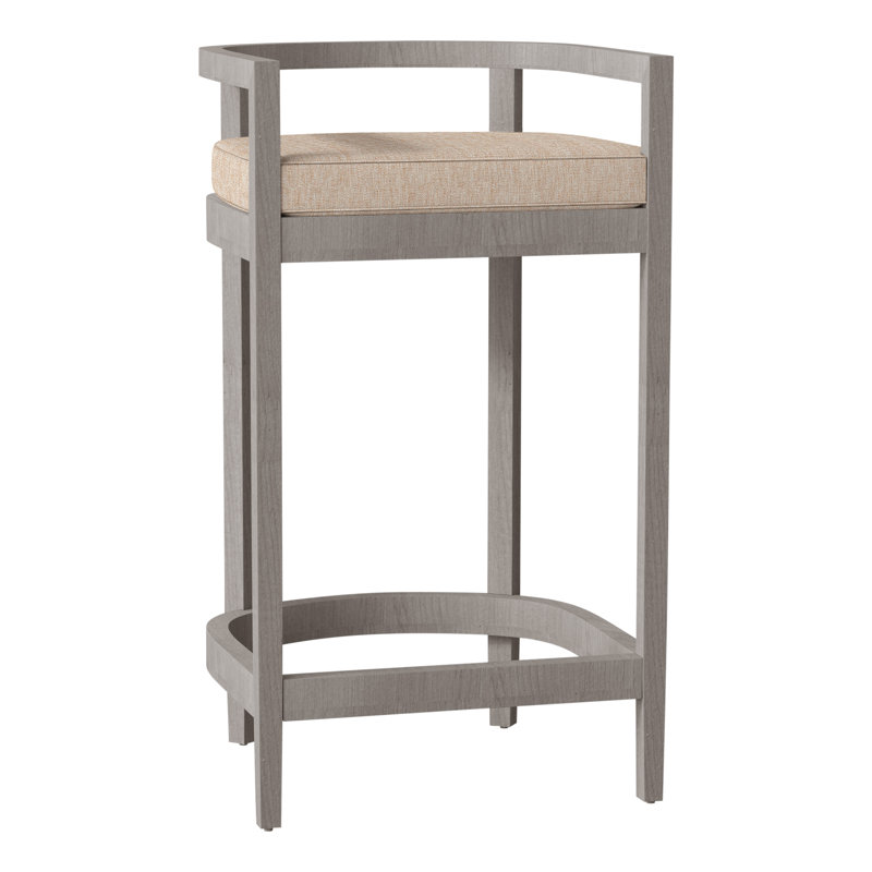 Santa Barbara Patio Bar Stool with Cushion, Welt, Oyster Teak, Canvas Sand