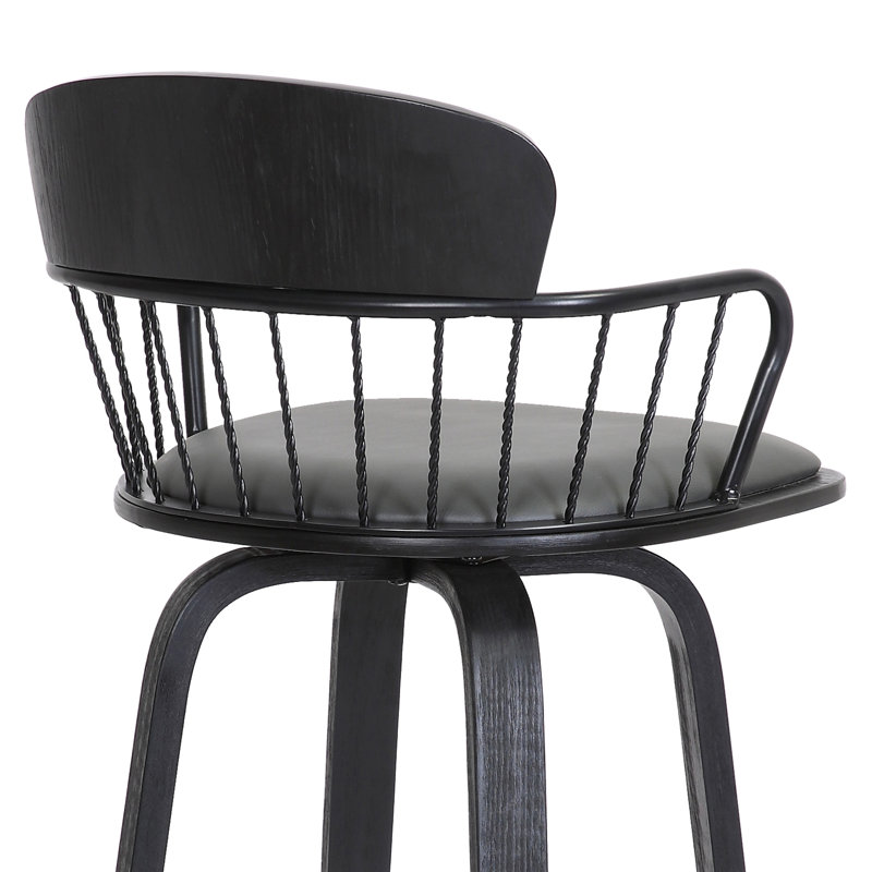 Lynzy Modern Swivel Counter Height Bar Stool, Gray, Black, Counter Stool (25.5" Seat Height)