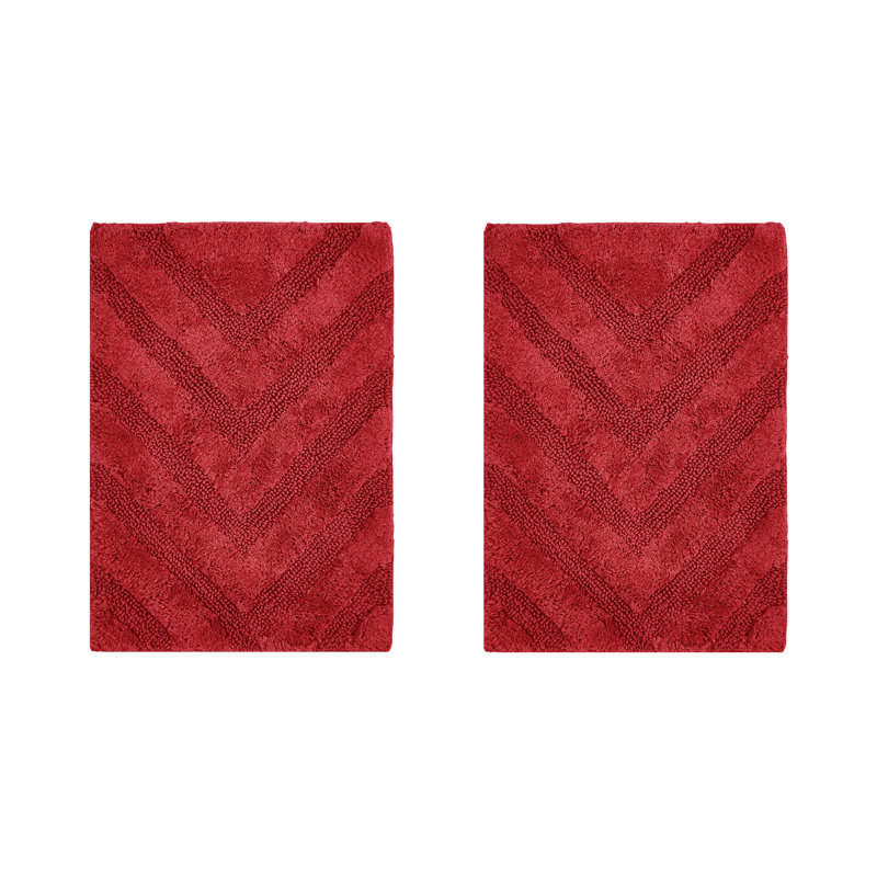 Annaclara Premium 100% Cotton 2 Piece Bath Rug Sets with Non-Slip Backing, Machine Washable, Luxurious Chervon Pattern Super Absorbent & Tufted Weave Bath Mat for Bathroom, Shower, and Tub
