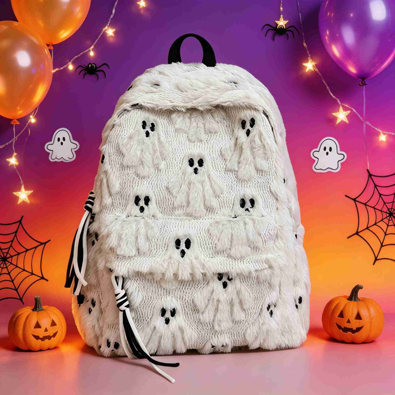 Sac à dos d'Halloween fantôme pour collégiennes, grande capacité, style décontracté, idéal pour ordinateur portable., Blanc