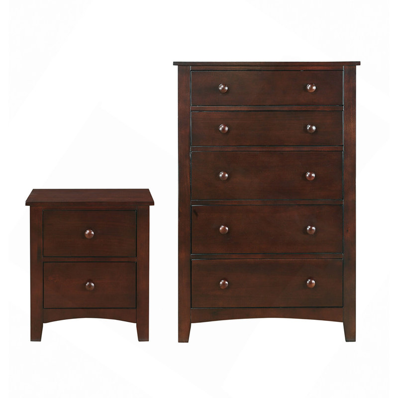 Commode à tiroirs, commode 1 pièce contemporaine en placage de pin contreplaqué 5 tiroirs, Mélange de bruns