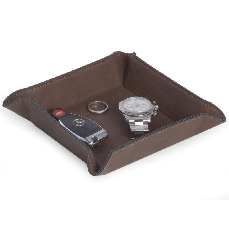 Plateau de rangement carré pour bijoux en similicuir, Brun