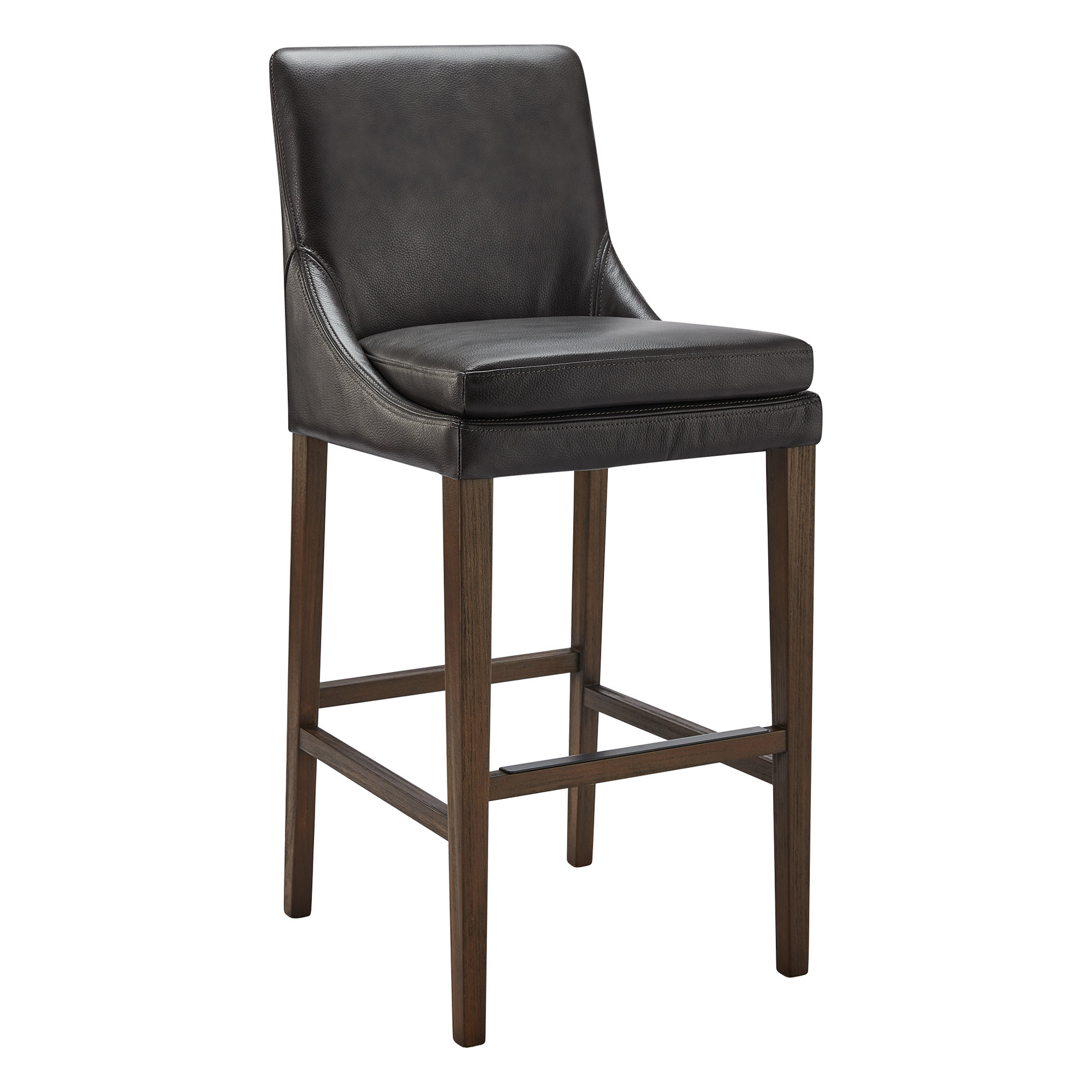 Niara Upholstered Stool, Impression Dark Gray Genuine Leather/Dark Brown, Bar Stool (30” Seat Height)