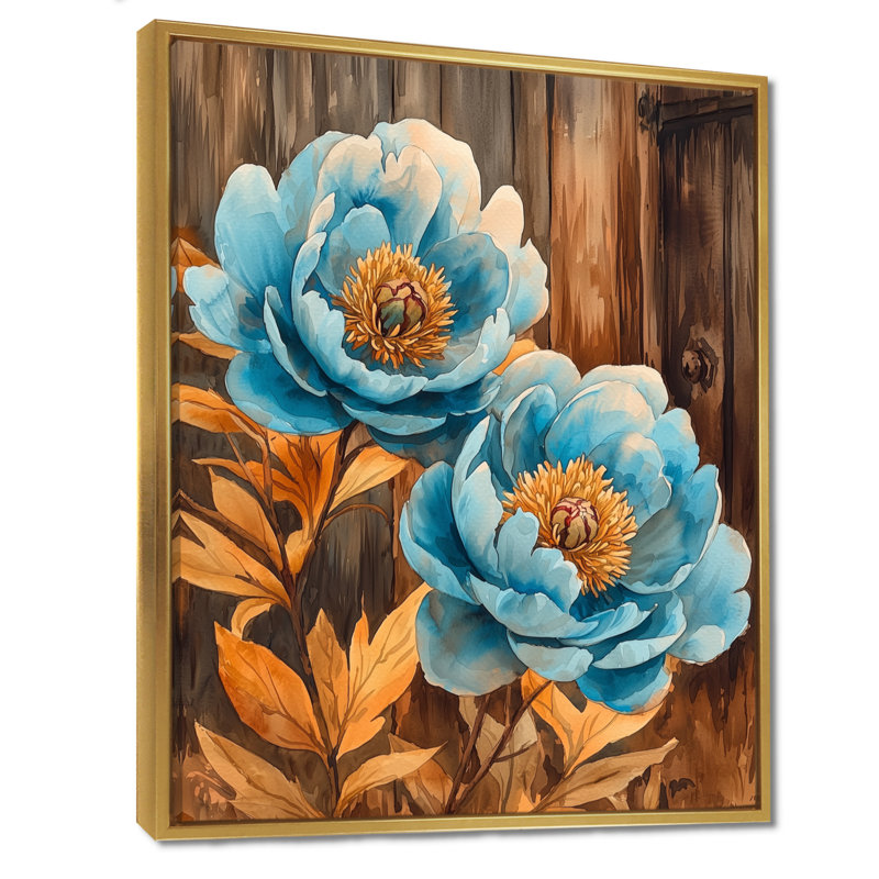 Pivoines bleues dans la basse-cour III - Pivoines, impressions sur toile, H 20 po x l 12 po, Reproduction avec cadre flottant