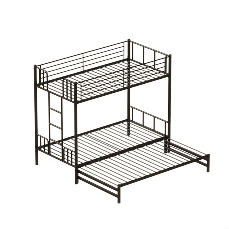 Lit simple escamotable en métal avec garde-corps et échelle intégrée, structure convertible peu encombrante