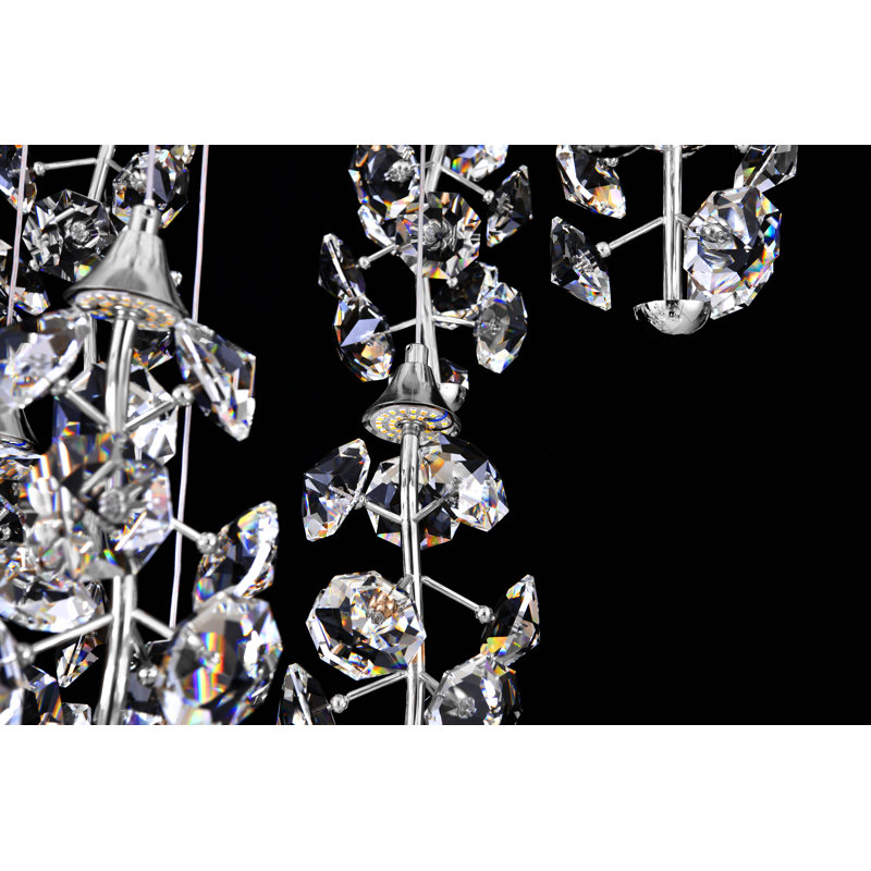 Lustre en cristal de luxe moderne - 23 lumières à DEL à intensité variable, hauteur réglable, Chrome
