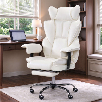 Big and Tall High‑Back Office Gaming Chair with Cat‑Ear Headrest, 155° Reclining Executive Chair with Retractable Footrest & Pocket‑Spring Lumbar Support