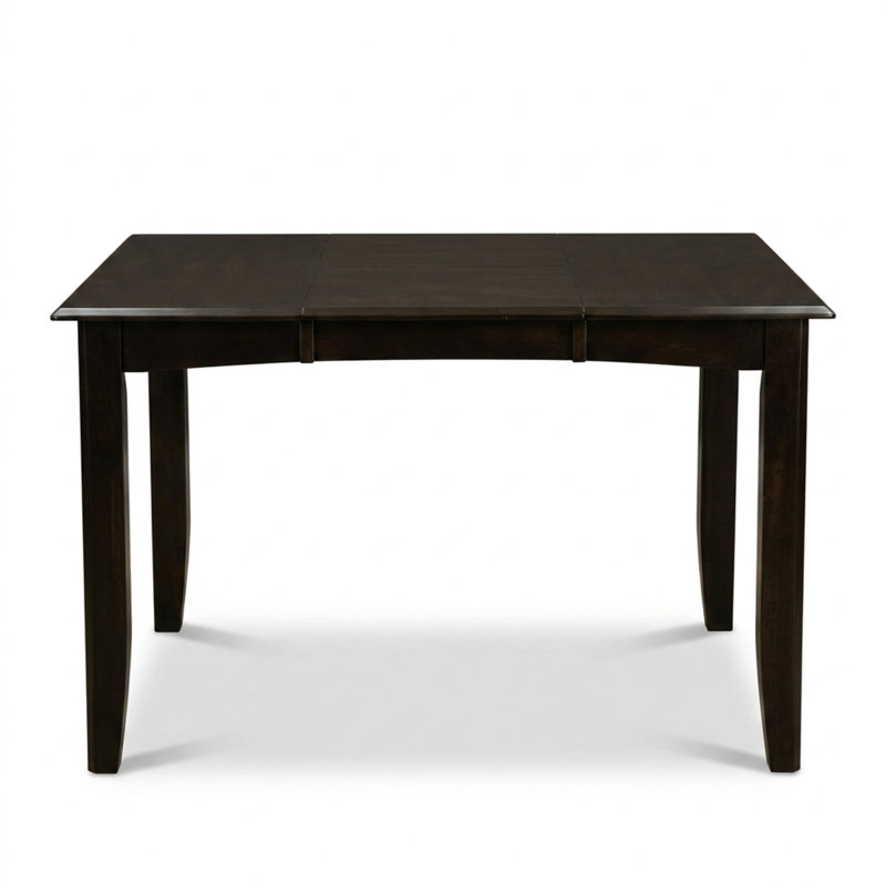Ensemble table et chaises de salle à manger carrées en hévéa asiatique couleur cappuccino avec rallonge papillon et 8 chaises de salle à manger avec assises en bois et dossiers confortables