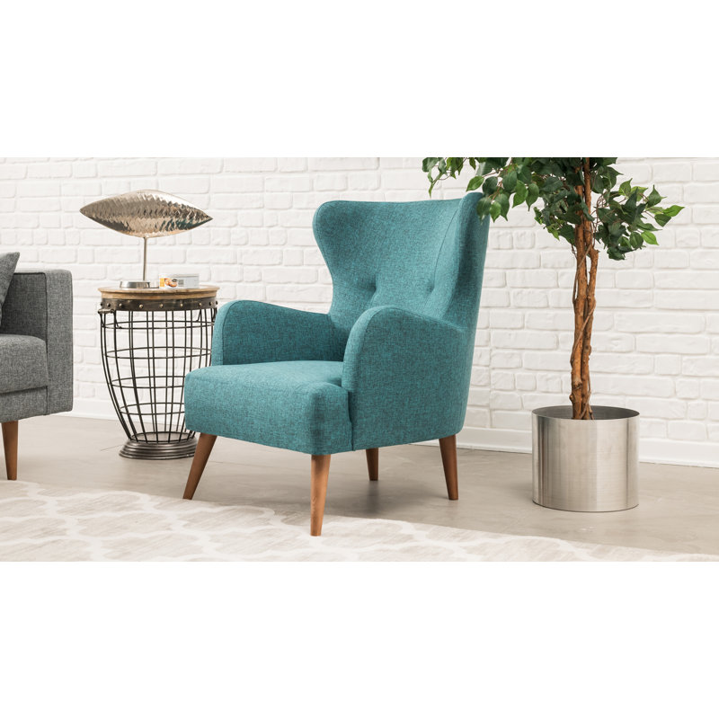 Fauteuil à oreilles rembourré Plattville, 100 % polyester bleu