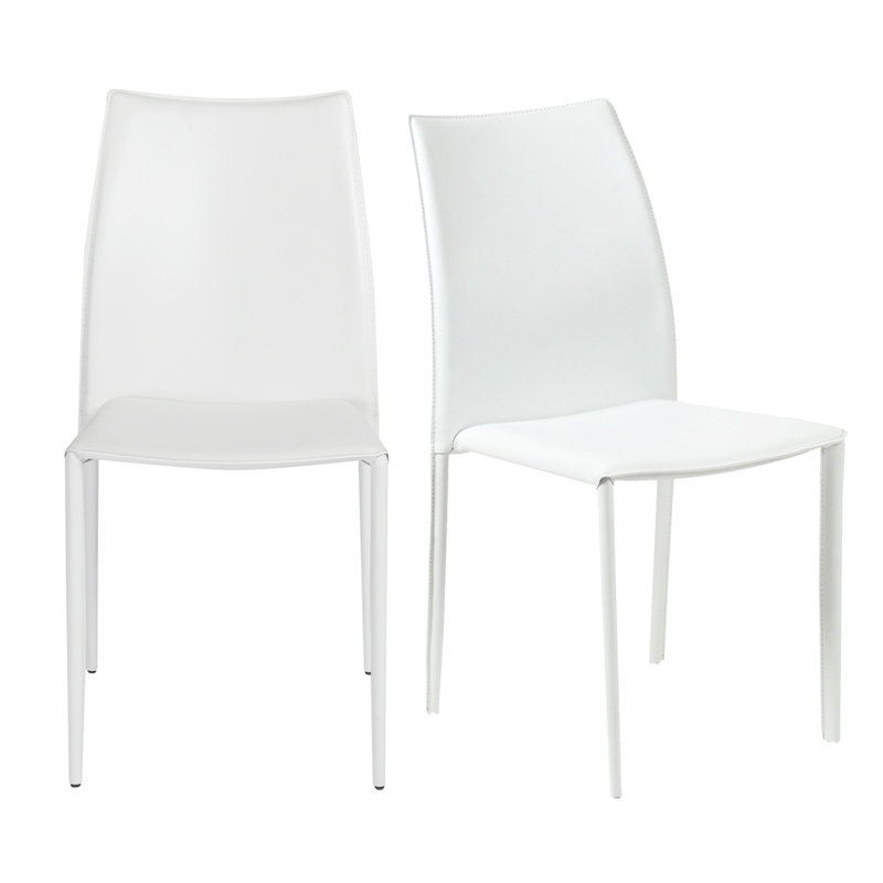Sokol 18.5'' H Faux Leather Upholstered Metal Stacking Chair, White Faux Leather