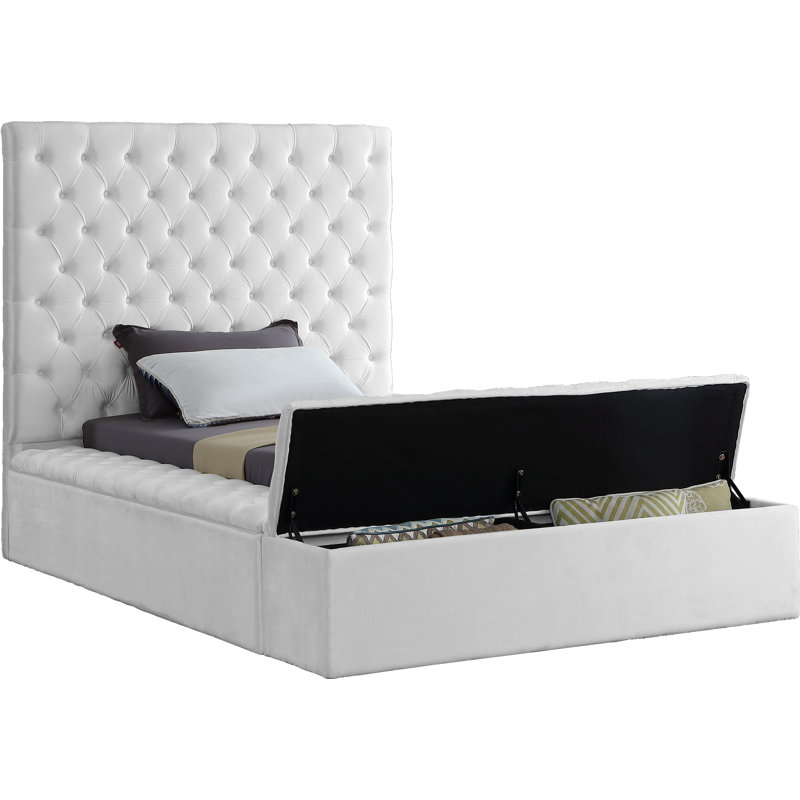 Lit plateforme tapissier avec rangement Johnnay, Velours blanc, Simple