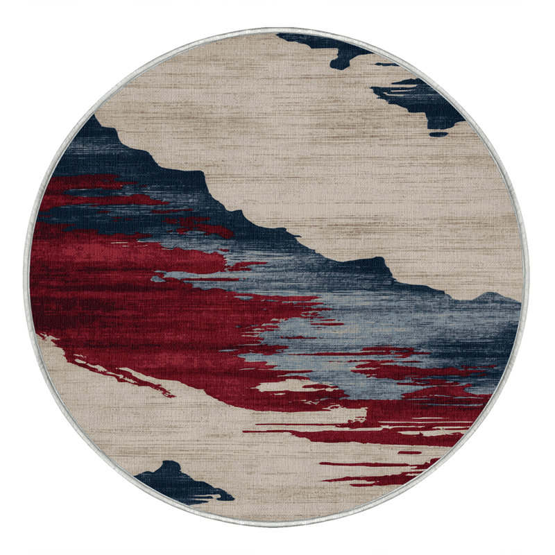 Tapis beige lavable à la machine, Rond 7 pi